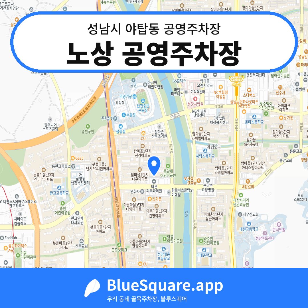 노상 공영주차장 위치 지도 — 경기 성남시 야탑동 | 블루스퀘어 주차