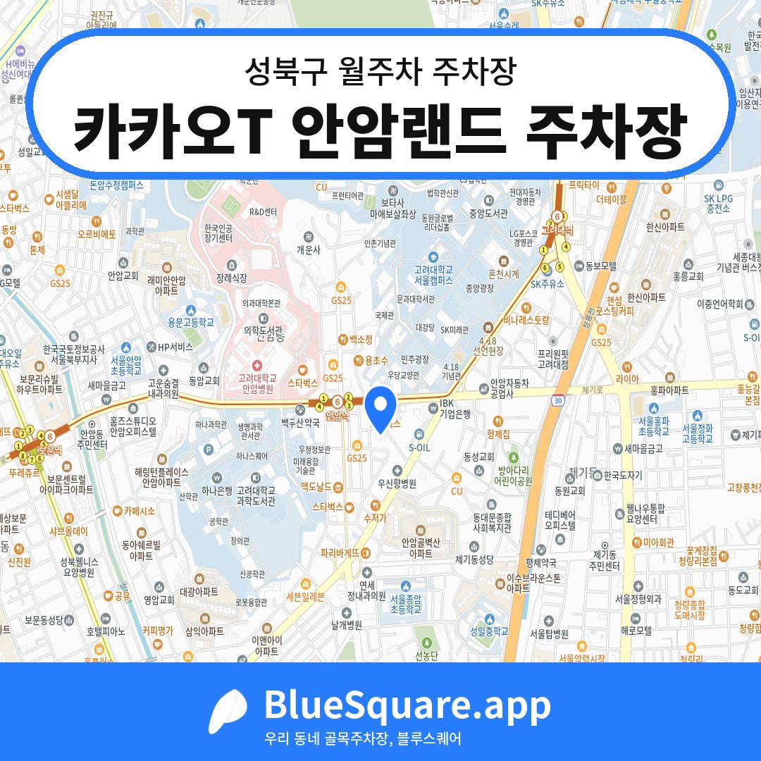 카카오T 안암랜드 주차장 위치 지도 — 서울 성북구 | 블루스퀘어 주차
