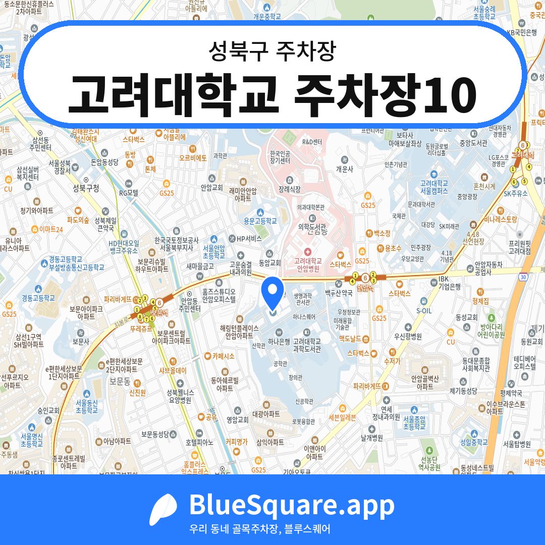 고려대학교 주차장10 위치 지도 — 서울 성북구 | 블루스퀘어 주차
