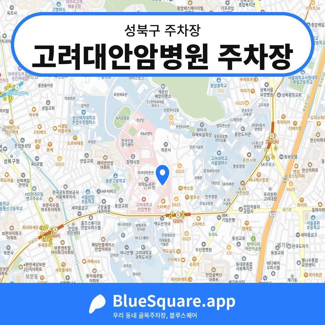 고려대안암병원 주차장 위치 지도 — 서울 성북구 | 블루스퀘어 주차