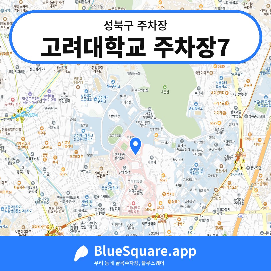 고려대학교 주차장7 위치 지도 — 서울 성북구 | 블루스퀘어 주차