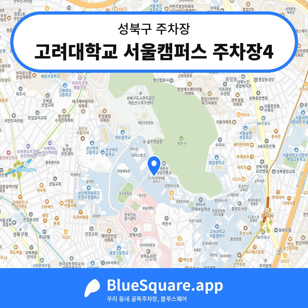고려대학교 서울캠퍼스 주차장4 위치 지도 — 서울 성북구 | 블루스퀘어 주차