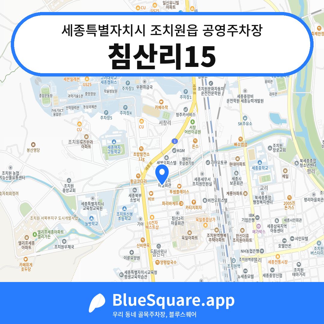 침산리15 위치 지도 — 세종 세종특별자치시 조치원읍 | 블루스퀘어 주차