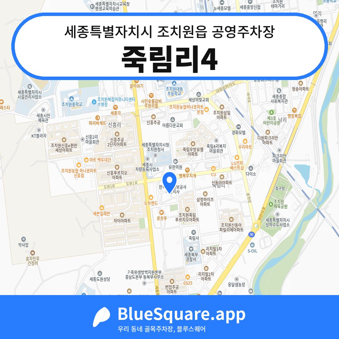 죽림리4 위치 지도 — 세종 세종특별자치시 조치원읍 | 블루스퀘어 주차