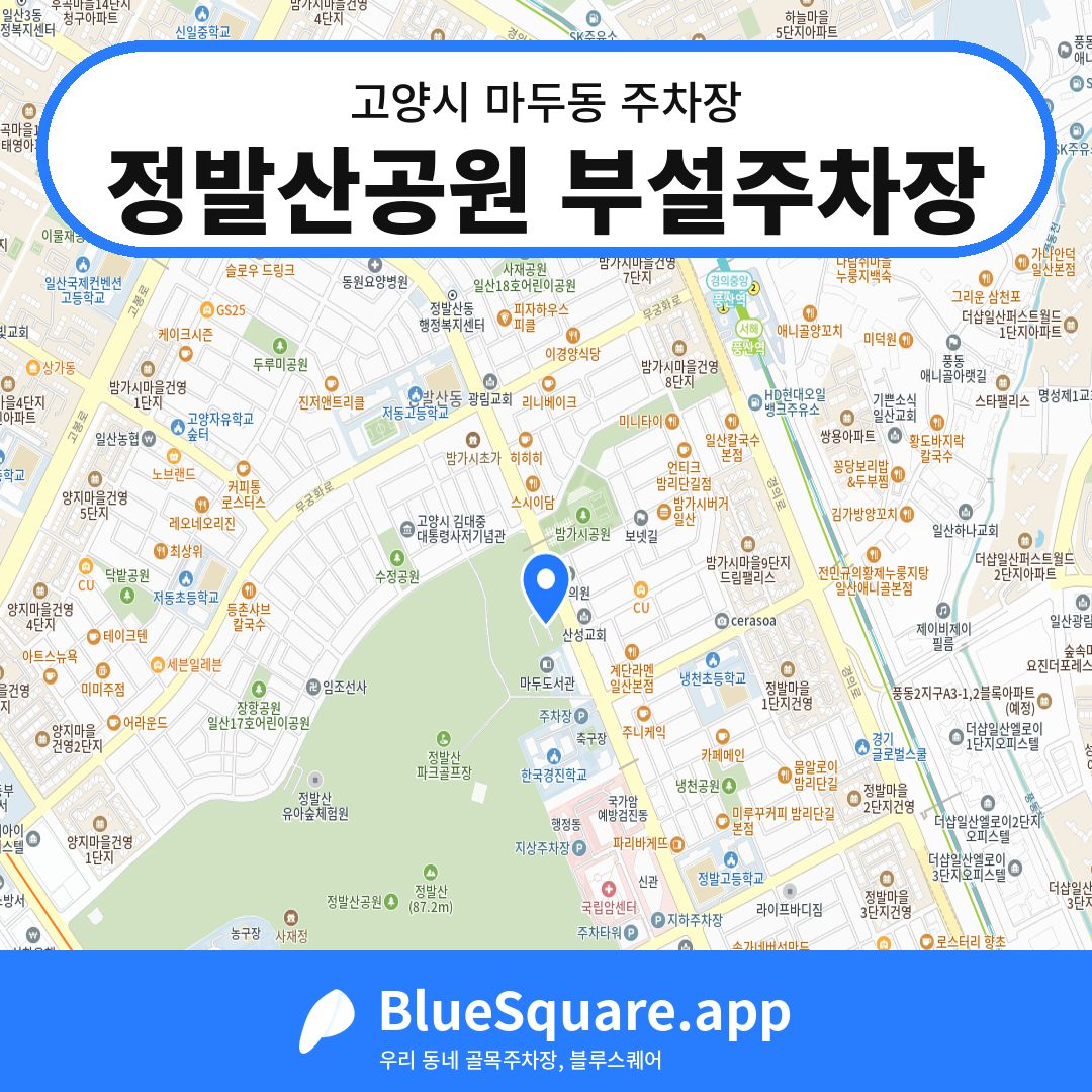 정발산공원 부설주차장 위치 지도 — 경기 고양시 마두동 | 블루스퀘어 주차