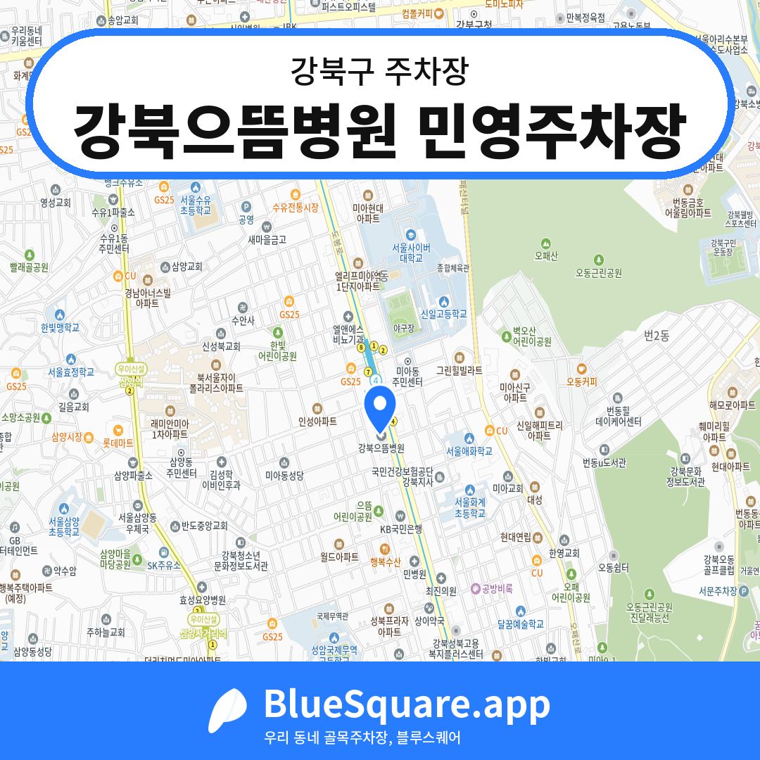 강북으뜸병원 민영주차장 위치 지도 — 서울 강북구 | 블루스퀘어 주차