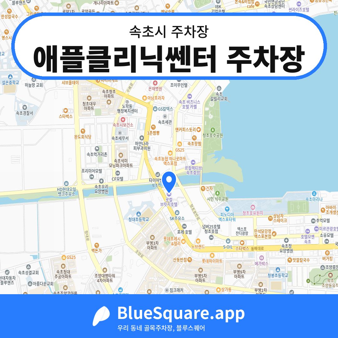 애플클리닉쎈터 주차장 위치 지도 — 강원 속초시 | 블루스퀘어 주차