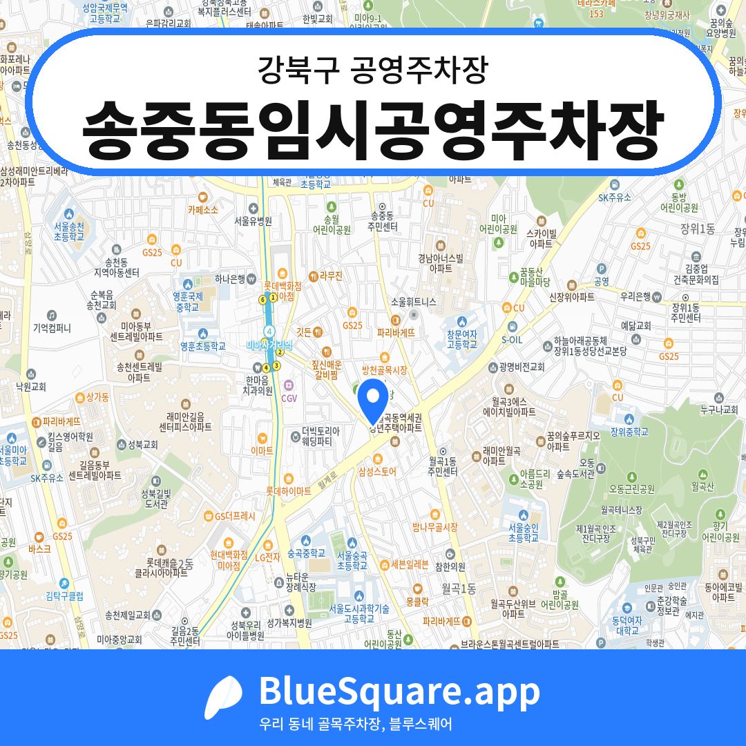 송중동임시공영주차장 위치 지도 — 서울 강북구 | 블루스퀘어 주차