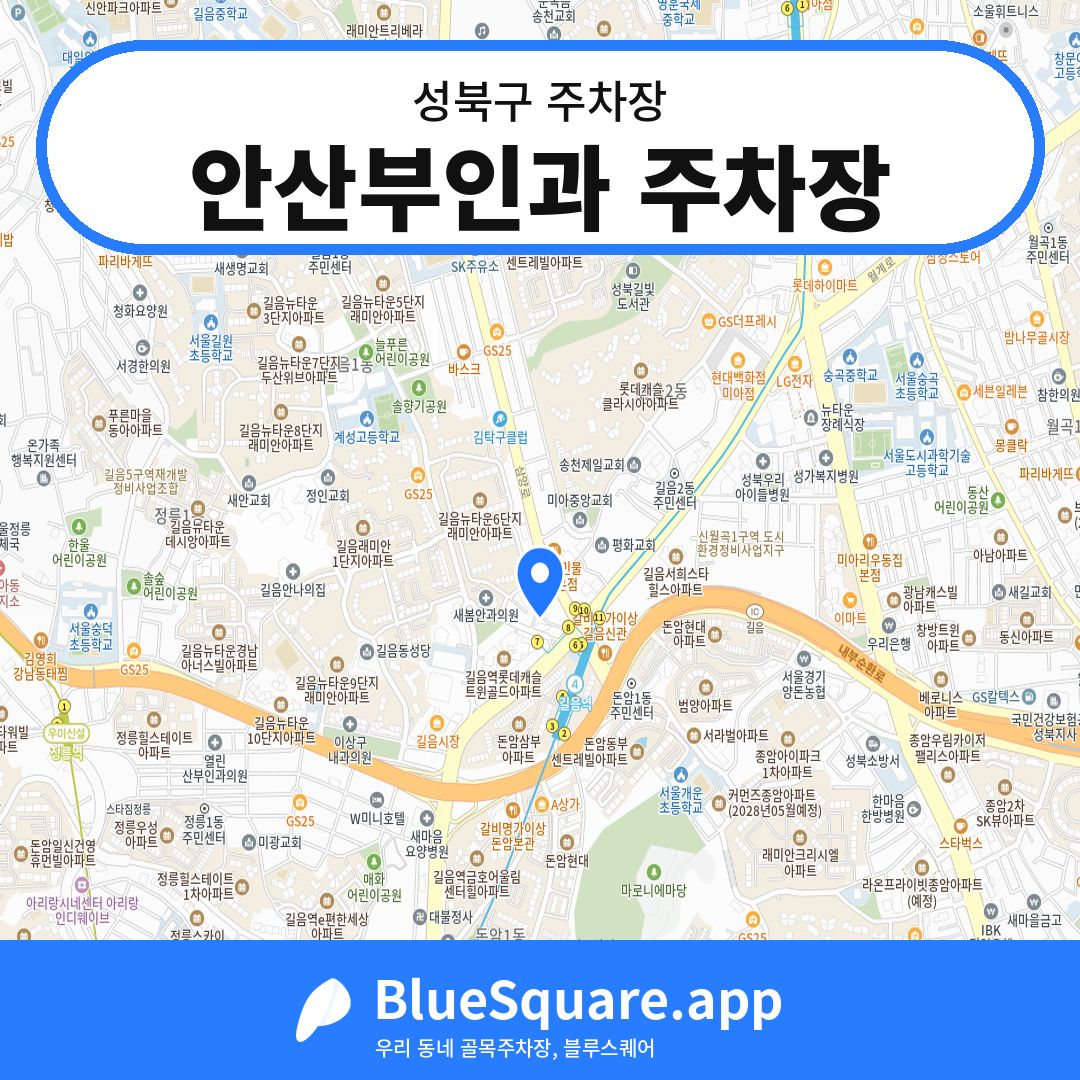 안산부인과 주차장 위치 지도 — 서울 성북구 | 블루스퀘어 주차