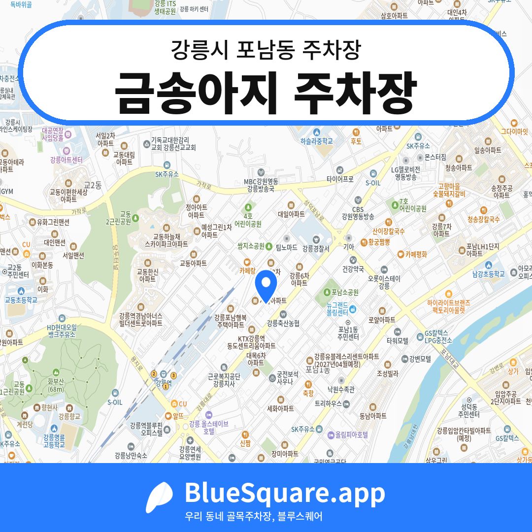 금송아지 주차장 위치 지도 — 강원 강릉시 포남동 | 블루스퀘어 주차