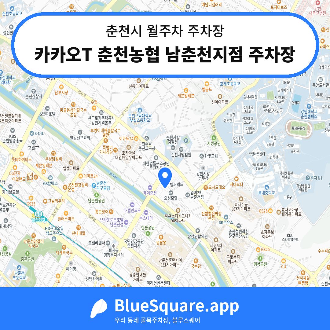 카카오T 춘천농협 남춘천지점 주차장 위치 지도 — 강원 춘천시 | 블루스퀘어 주차