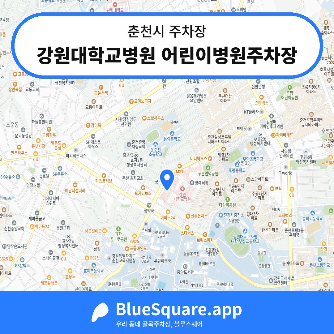 강원대학교병원 어린이병원주차장 위치 지도 — 강원 춘천시 | 블루스퀘어 주차