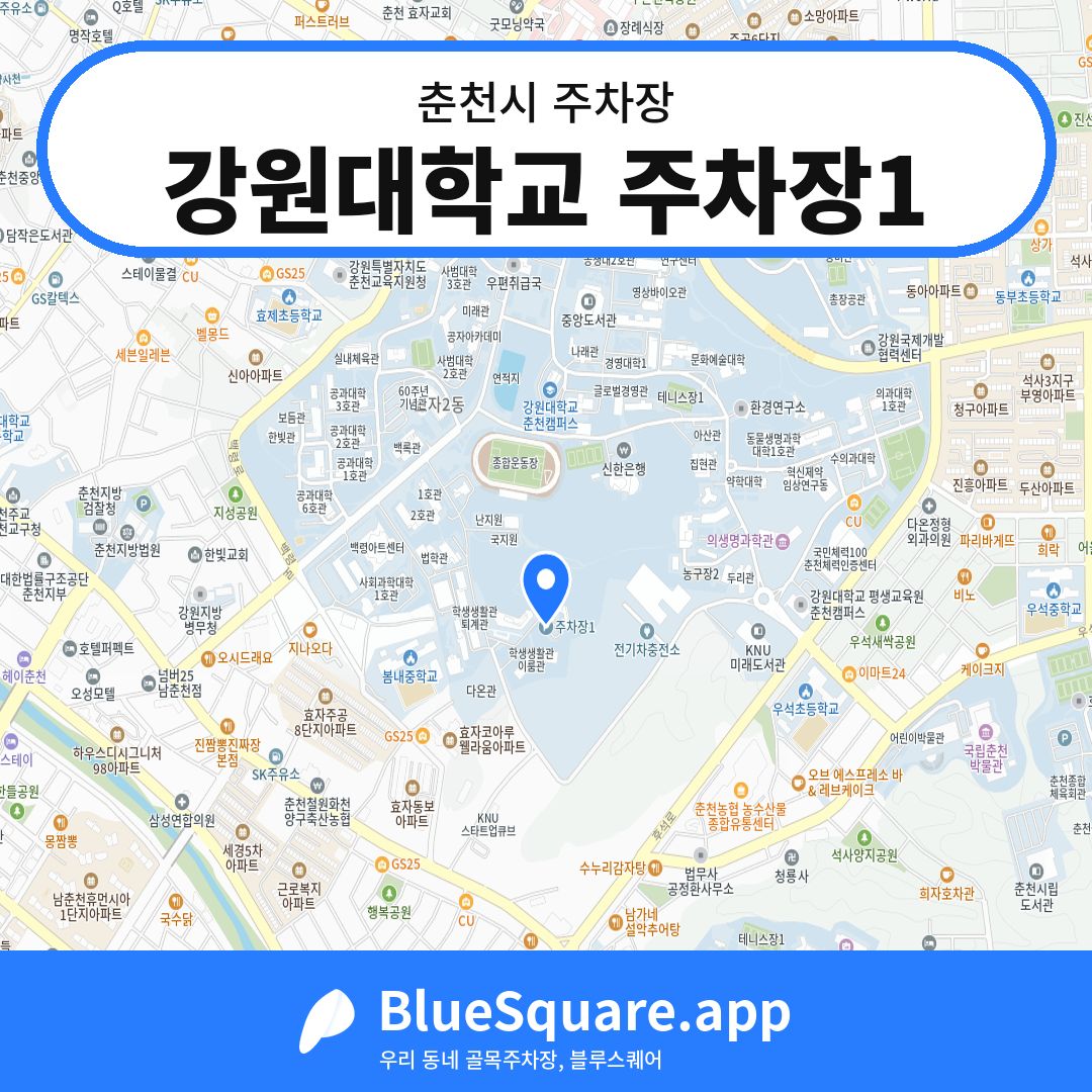 강원대학교 주차장1 위치 지도 — 강원 춘천시 | 블루스퀘어 주차