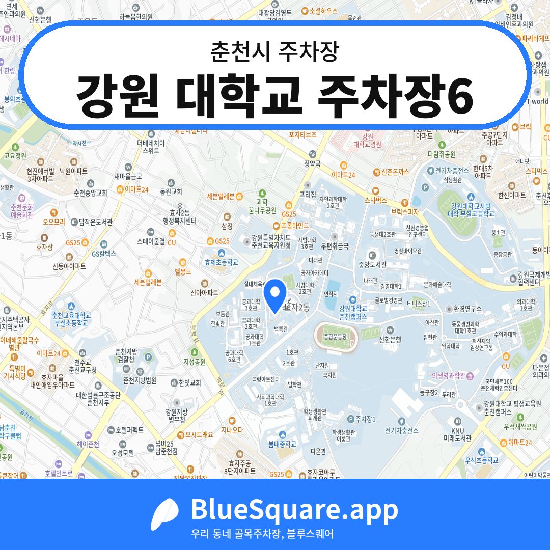 강원 대학교 주차장6 위치 지도 — 강원 춘천시 | 블루스퀘어 주차