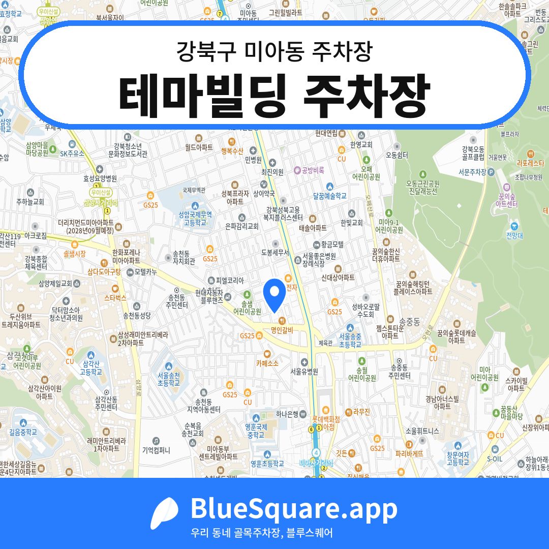 테마빌딩 주차장 위치 지도 — 서울 강북구 미아동 | 블루스퀘어 주차