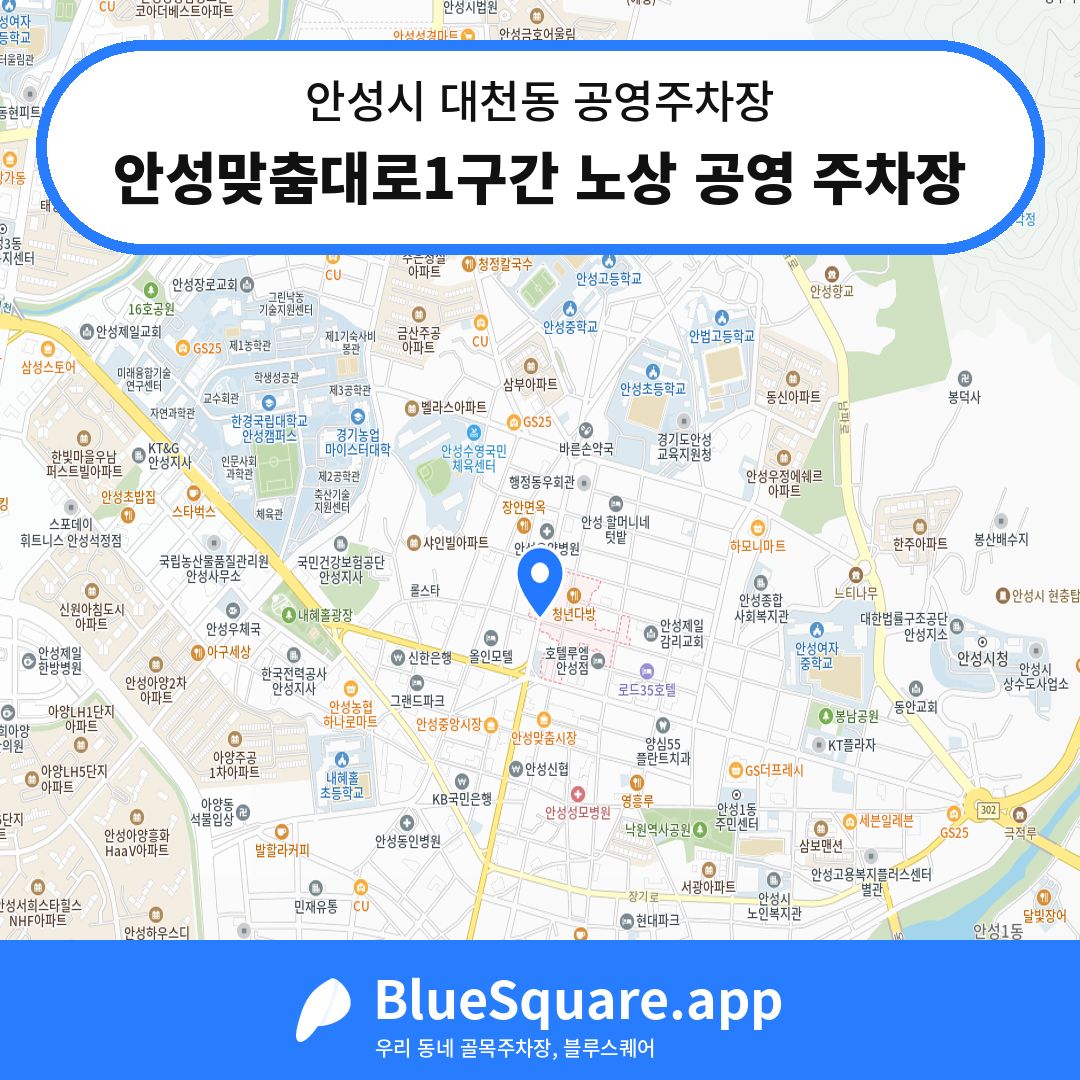 안성맞춤대로1구간 노상 공영 주차장 위치 지도 — 경기 안성시 대천동 | 블루스퀘어 주차