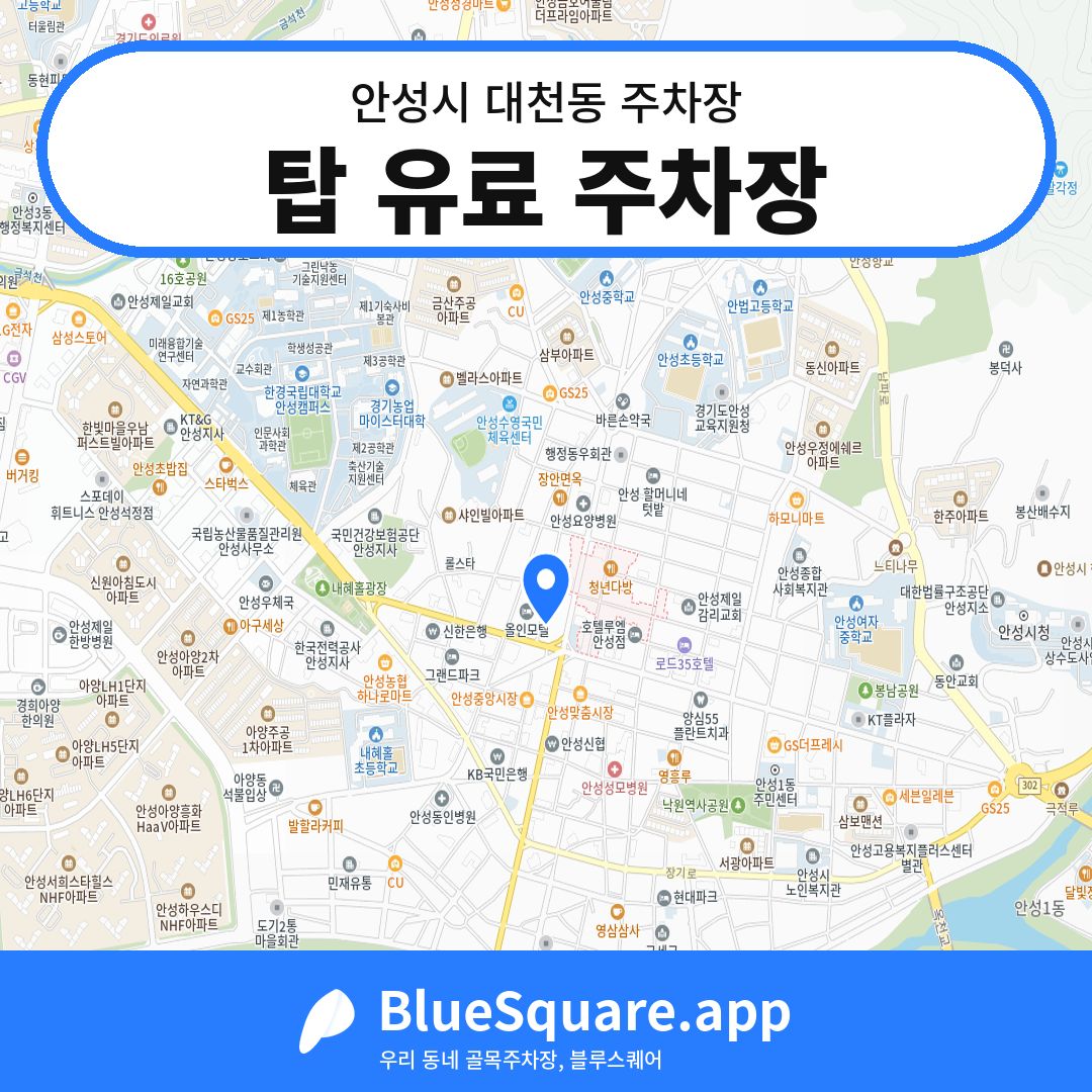 탑 유료 주차장 위치 지도 — 경기 안성시 대천동 | 블루스퀘어 주차