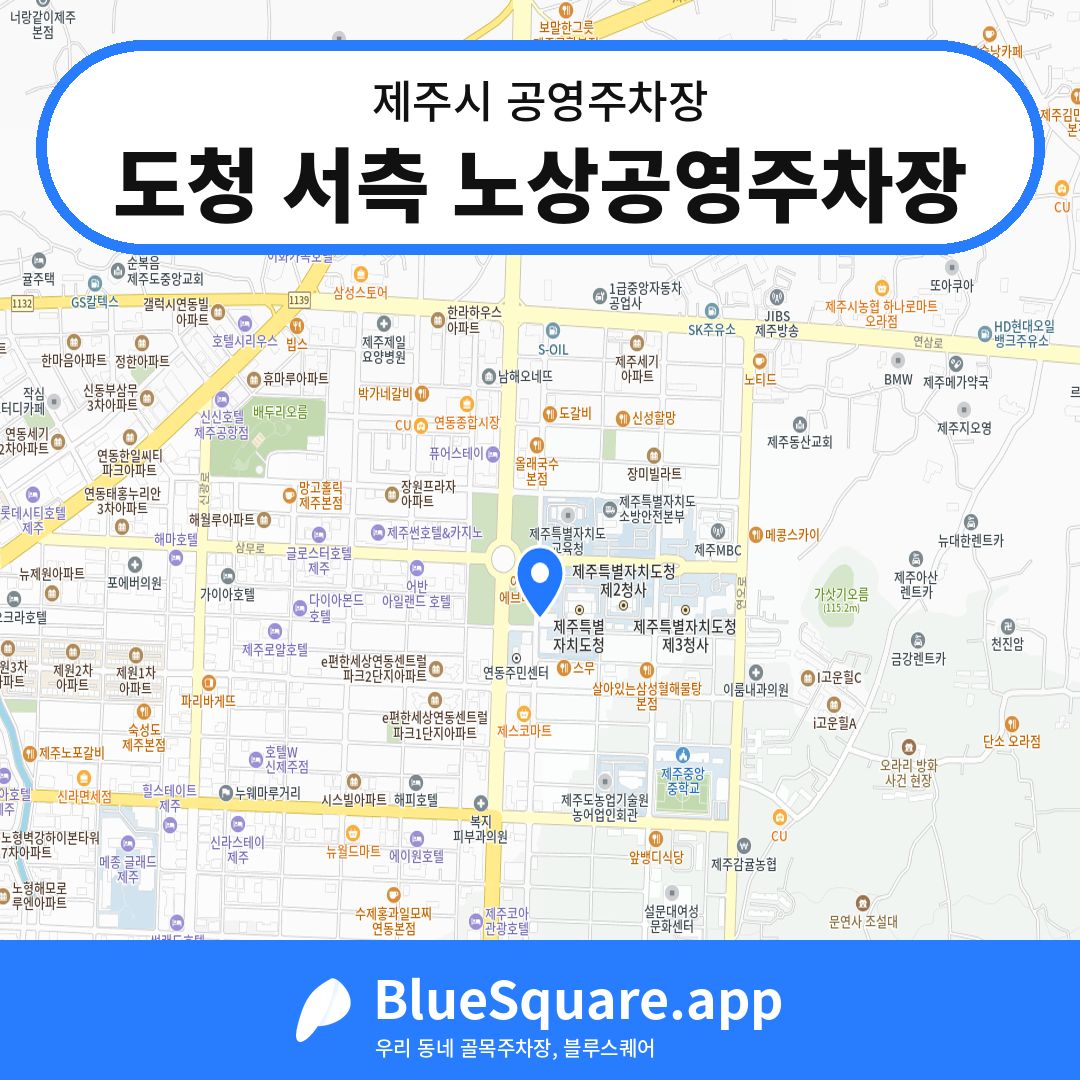 도청 서측 노상공영주차장 위치 지도 — 제주 제주시 | 블루스퀘어 주차