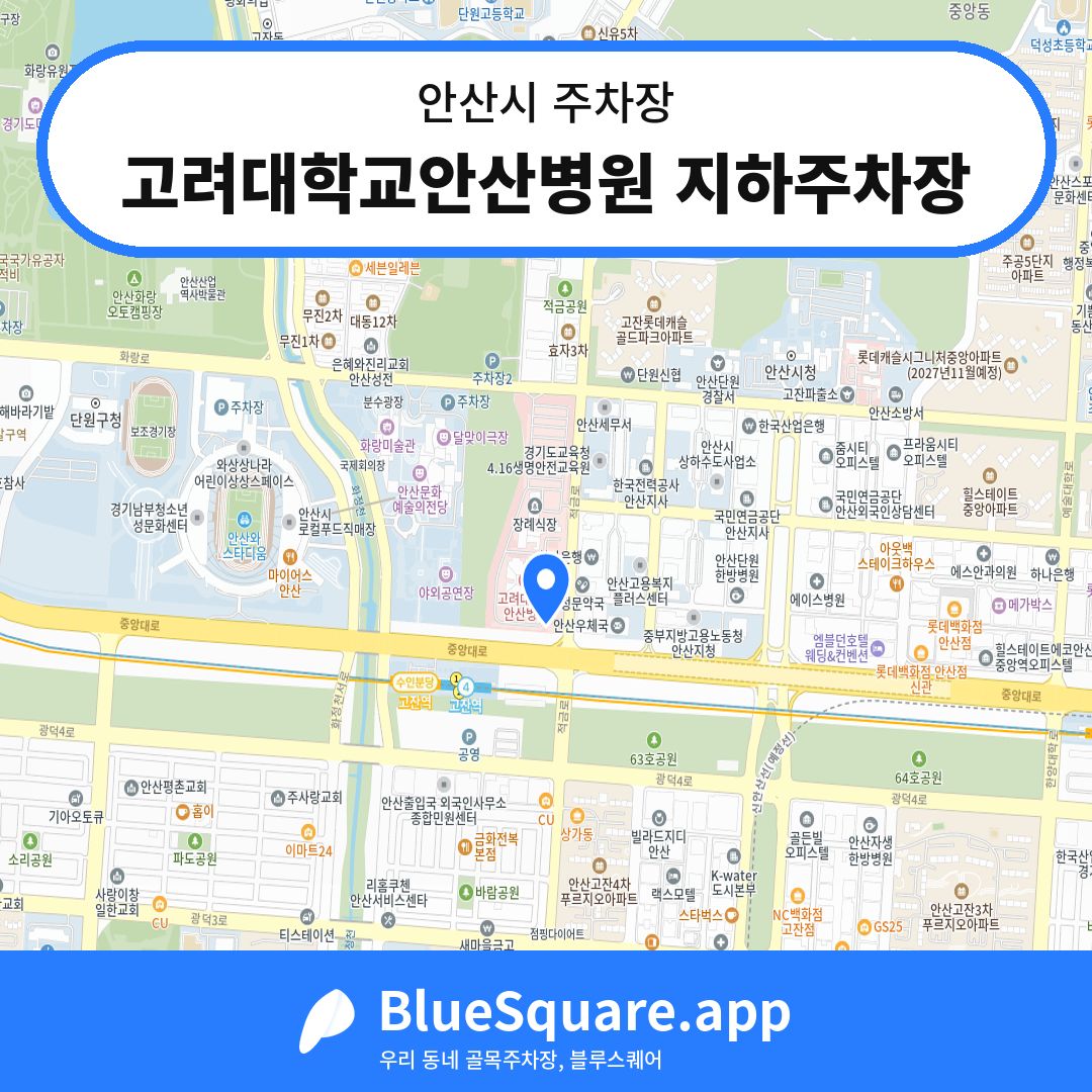 고려대학교안산병원 지하주차장 위치 지도 — 경기 안산시 | 블루스퀘어 주차