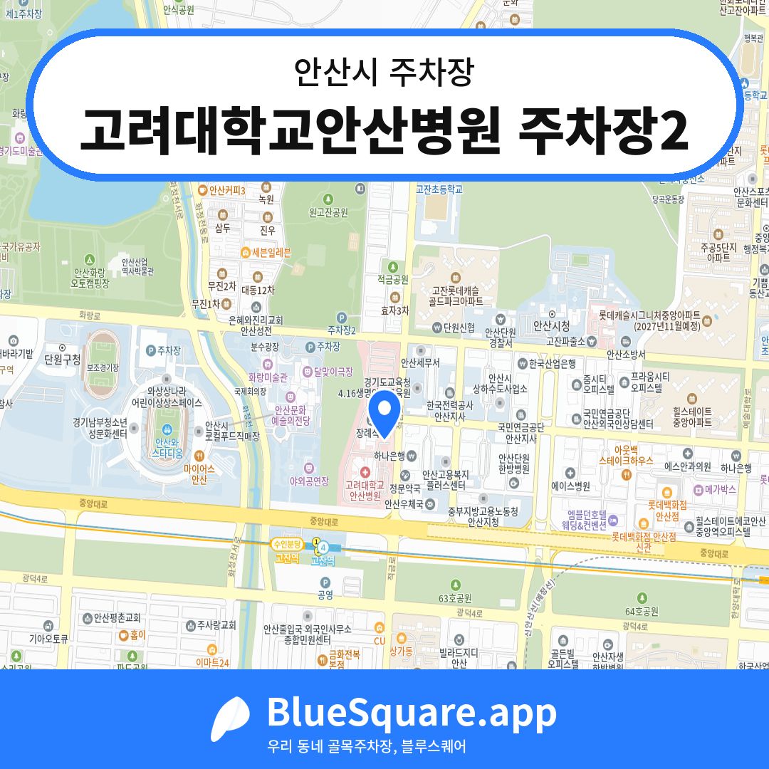 고려대학교안산병원 주차장2 위치 지도 — 경기 안산시 | 블루스퀘어 주차