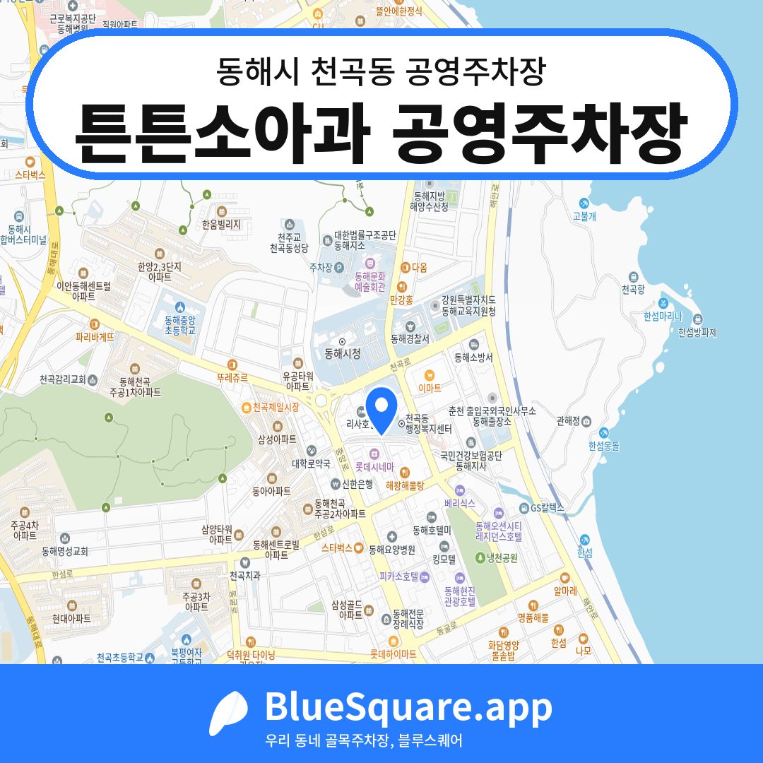 튼튼소아과 공영주차장 위치 지도 — 강원 동해시 천곡동 | 블루스퀘어 주차