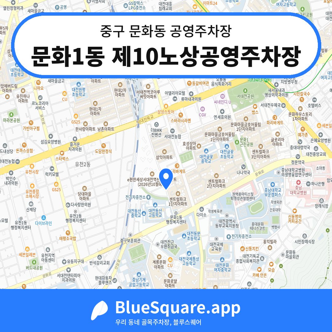 문화1동 제10노상공영주차장 위치 지도 — 대전 중구 문화동 | 블루스퀘어 주차