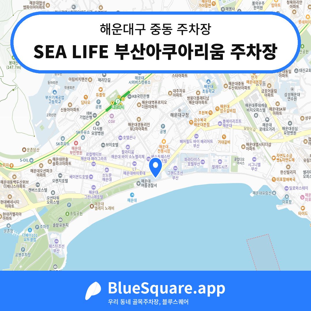 SEA LIFE 부산아쿠아리움 주차장 위치 지도 — 부산 해운대구 중동 | 블루스퀘어 주차