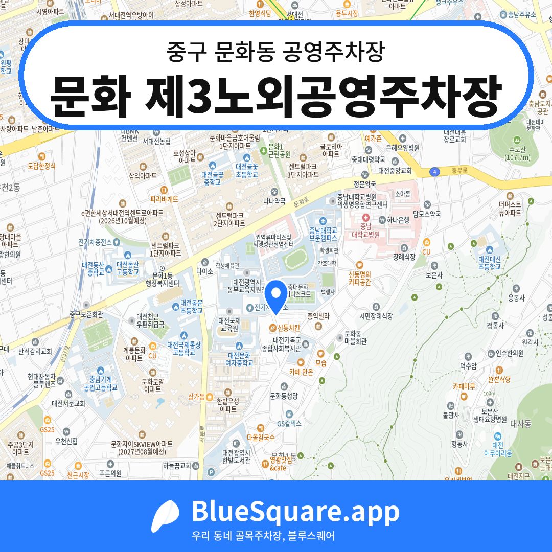 문화 제3노외공영주차장 위치 지도 — 대전 중구 문화동 | 블루스퀘어 주차