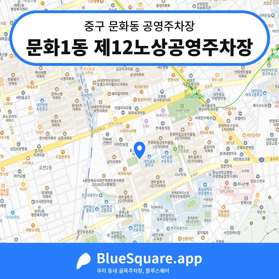문화1동 제12노상공영주차장 위치 지도 — 대전 중구 문화동 | 블루스퀘어 주차