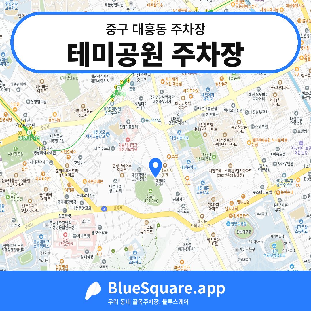 테미공원 주차장 위치 지도 — 대전 중구 대흥동 | 블루스퀘어 주차