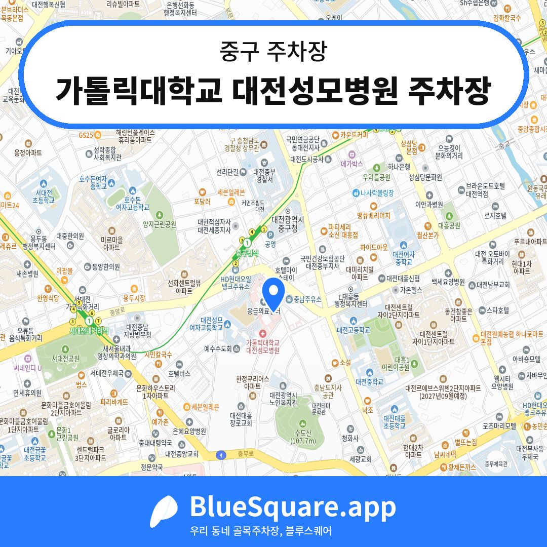 가톨릭대학교 대전성모병원 주차장 위치 지도 — 대전 중구 | 블루스퀘어 주차