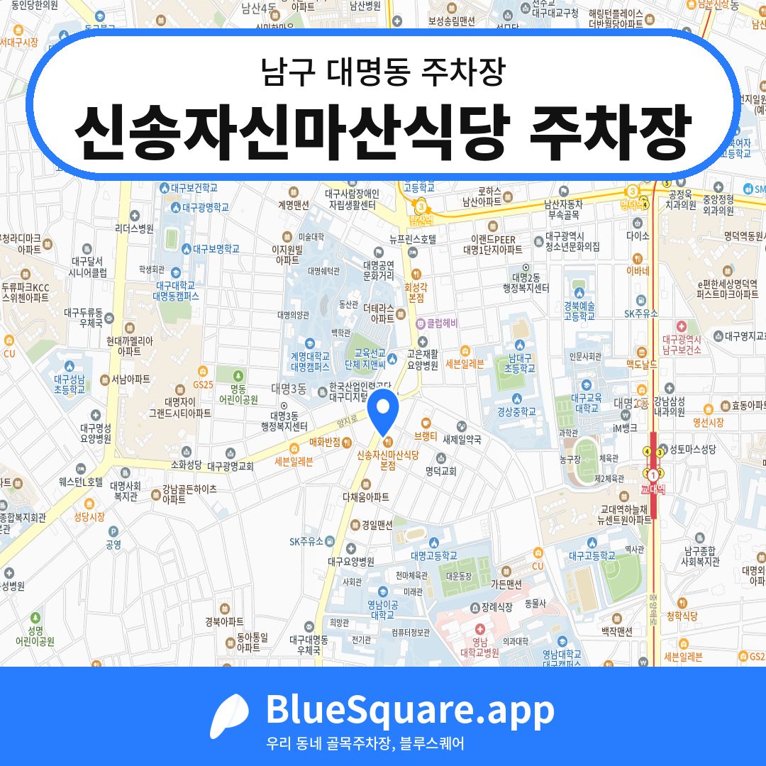 신송자신마산식당 주차장 위치 지도 — 대구 남구 대명동 | 블루스퀘어 주차