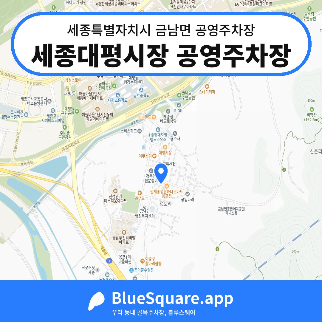 세종대평시장 공영주차장 위치 지도 — 세종 세종특별자치시 금남면 | 블루스퀘어 주차