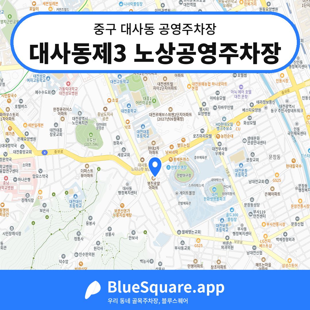 대사동제3 노상공영주차장 위치 지도 — 대전 중구 대사동 | 블루스퀘어 주차