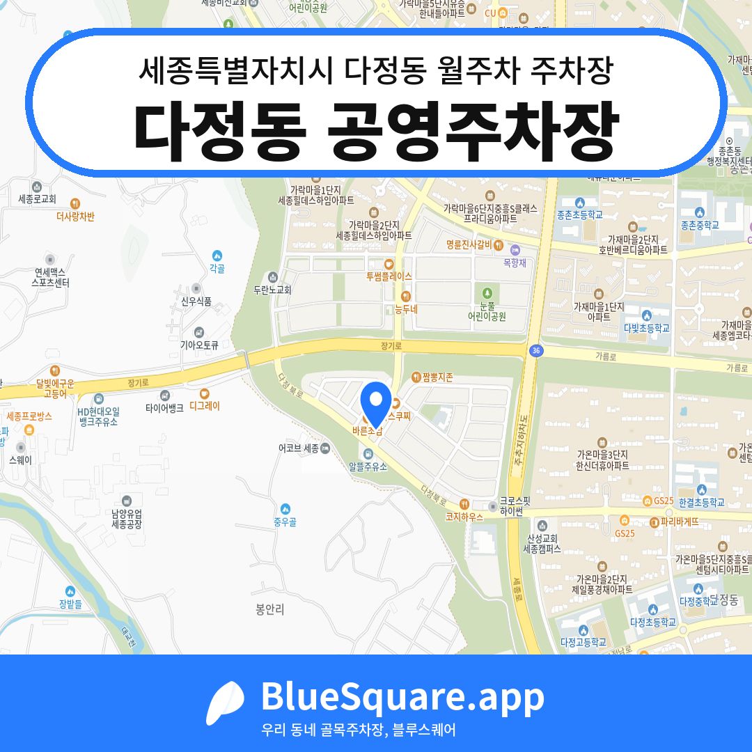 다정동 공영주차장 위치 지도 — 세종 세종특별자치시 다정동 | 블루스퀘어 주차
