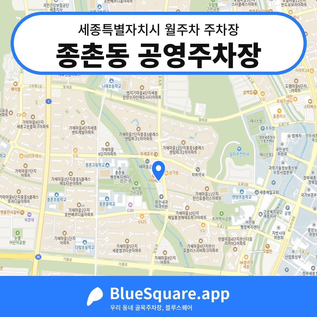 종촌동 공영주차장 위치 지도 — 세종 세종특별자치시 | 블루스퀘어 주차