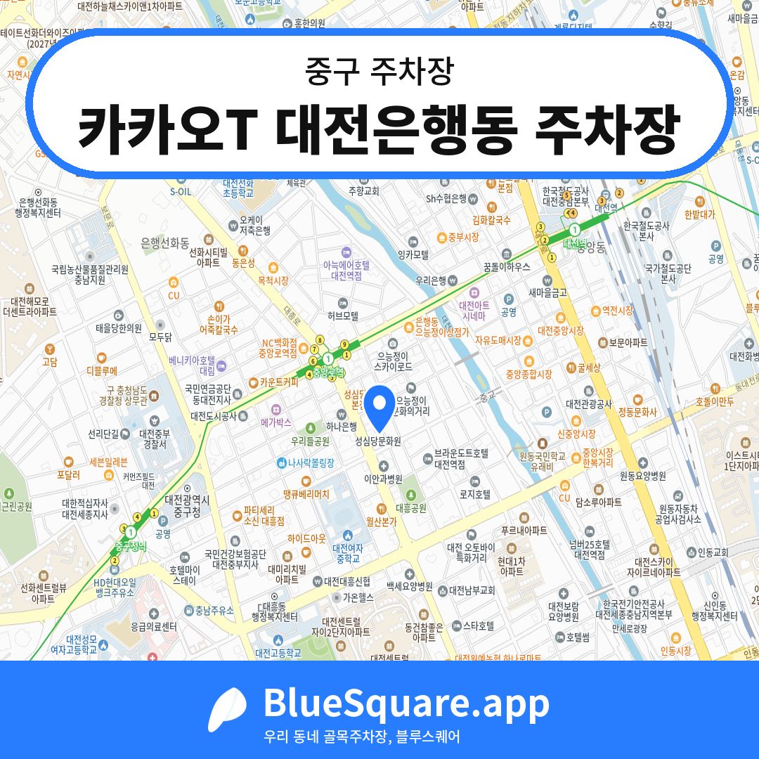카카오T 대전은행동 주차장 위치 지도 — 대전 중구 | 블루스퀘어 주차