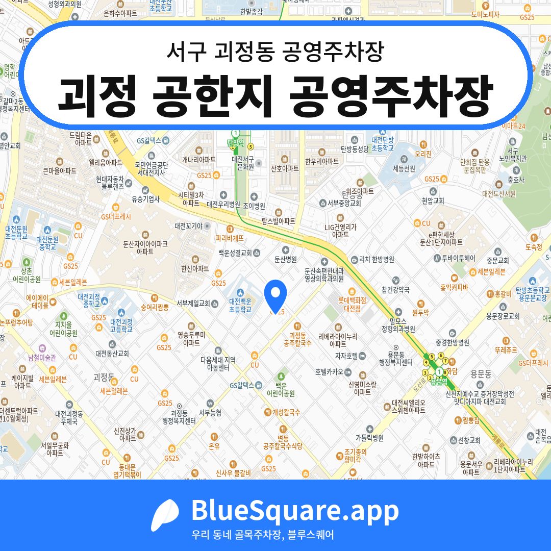괴정 공한지 공영주차장 위치 지도 — 대전 서구 괴정동 | 블루스퀘어 주차