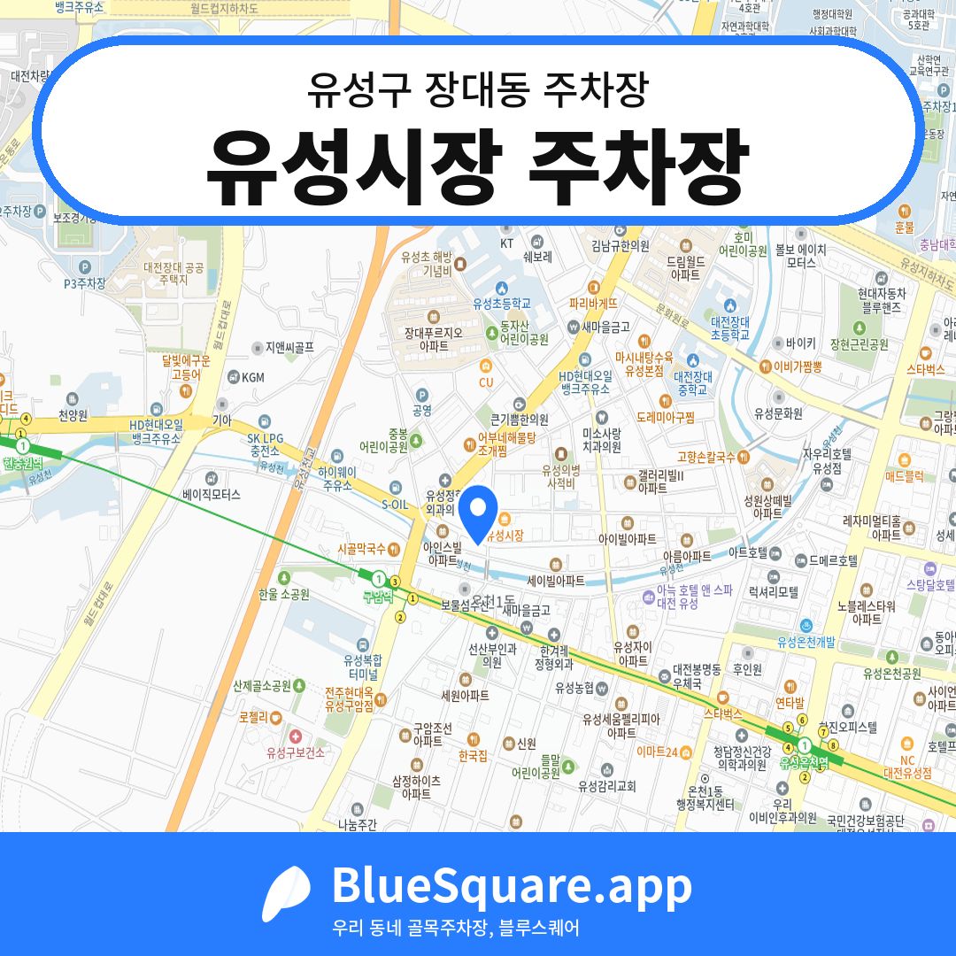 유성시장 주차장 위치 지도 — 대전 유성구 장대동 | 블루스퀘어 주차