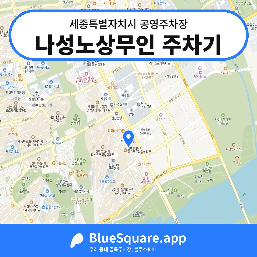 나성노상무인 주차기 위치 지도 — 세종 세종특별자치시 | 블루스퀘어 주차