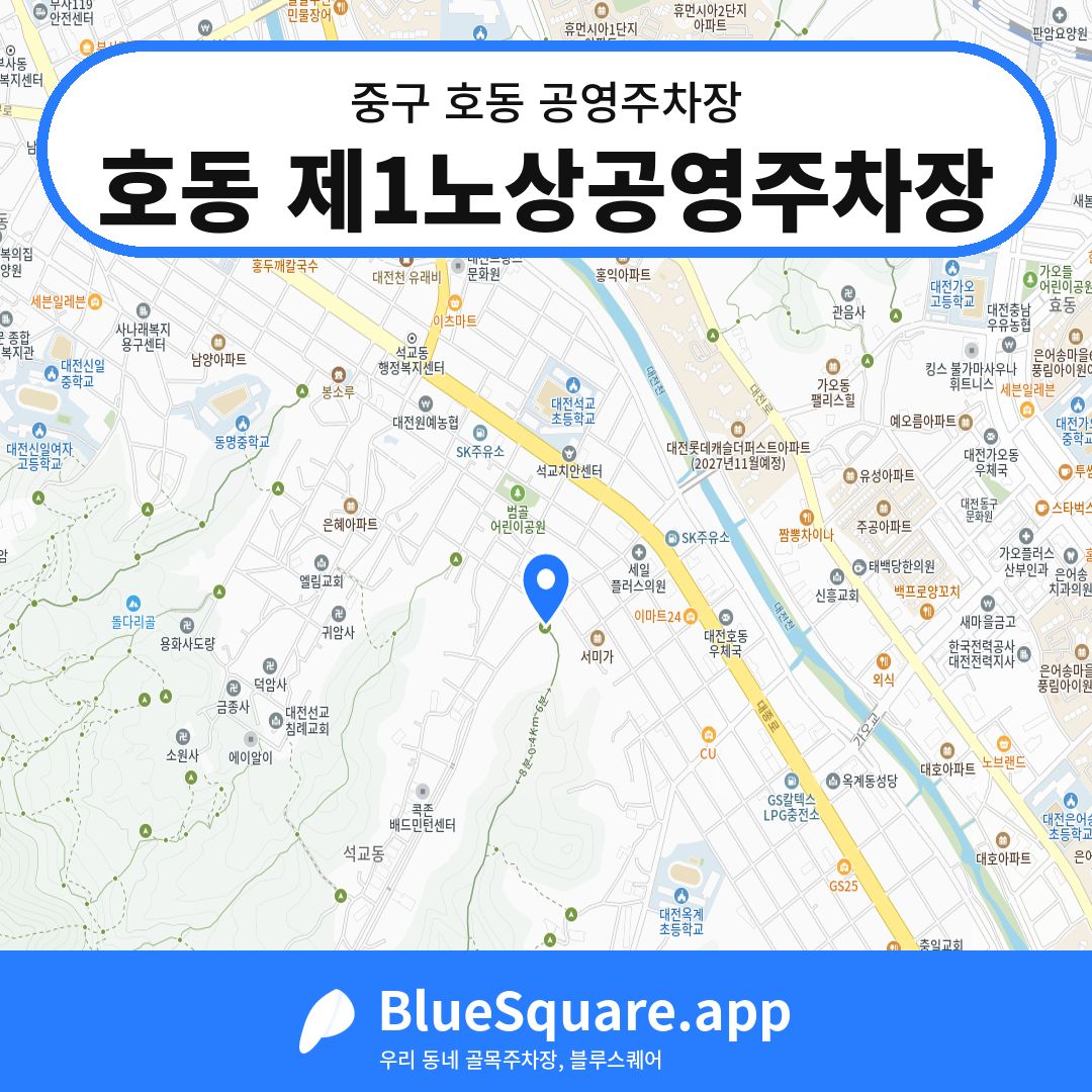 호동 제1노상공영주차장 위치 지도 — 대전 중구 호동 | 블루스퀘어 주차