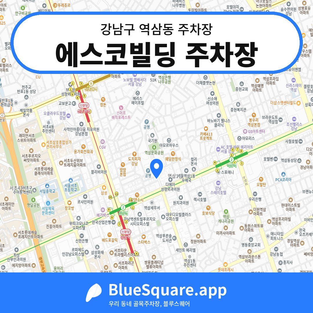 에스코빌딩 주차장 위치 지도 — 서울 강남구 역삼동 | 블루스퀘어 주차