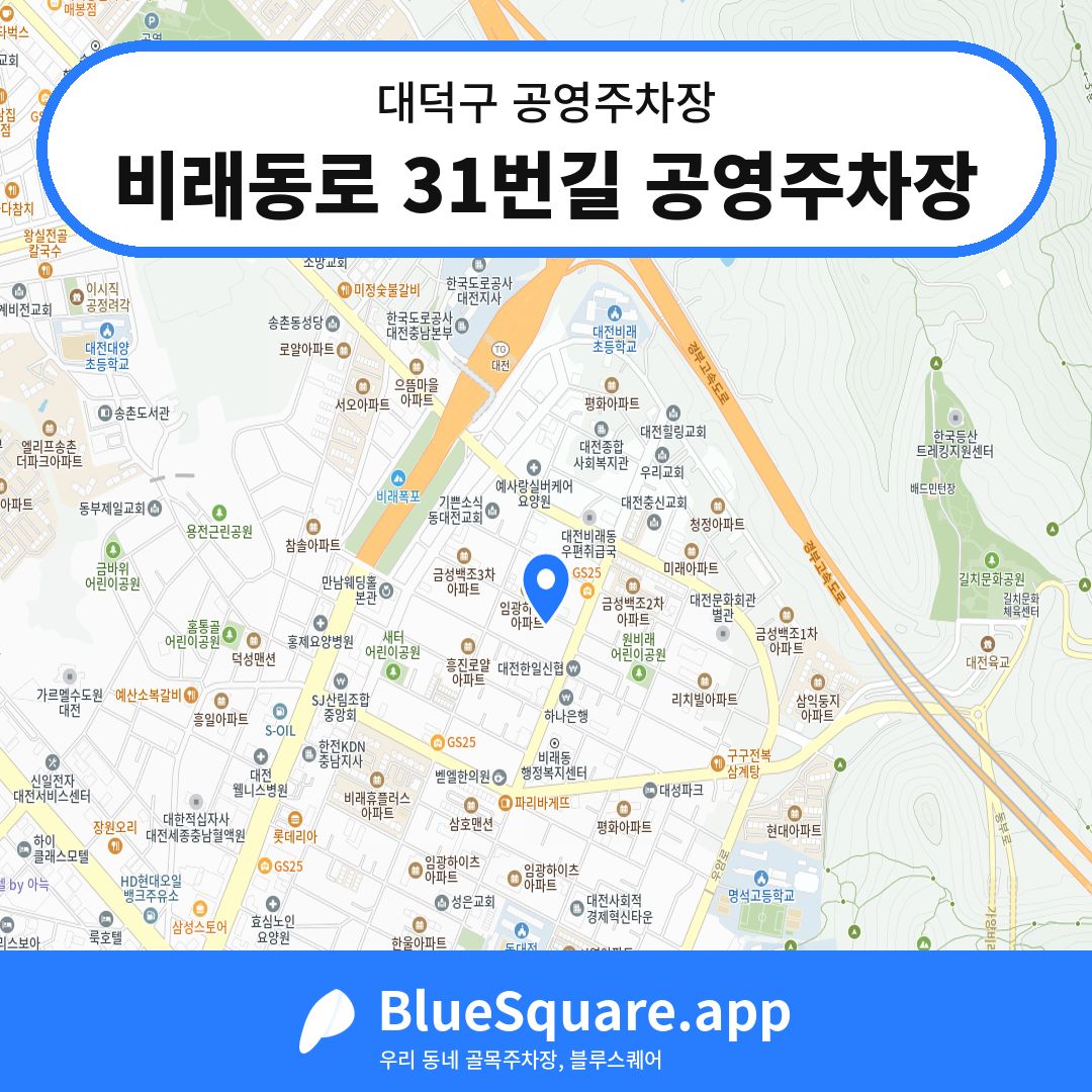 비래동로 31번길 공영주차장 위치 지도 — 대전 대덕구 | 블루스퀘어 주차
