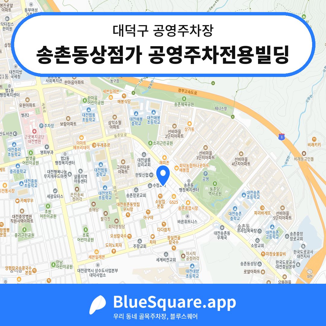 송촌동상점가 공영주차전용빌딩 위치 지도 — 대전 대덕구 | 블루스퀘어 주차