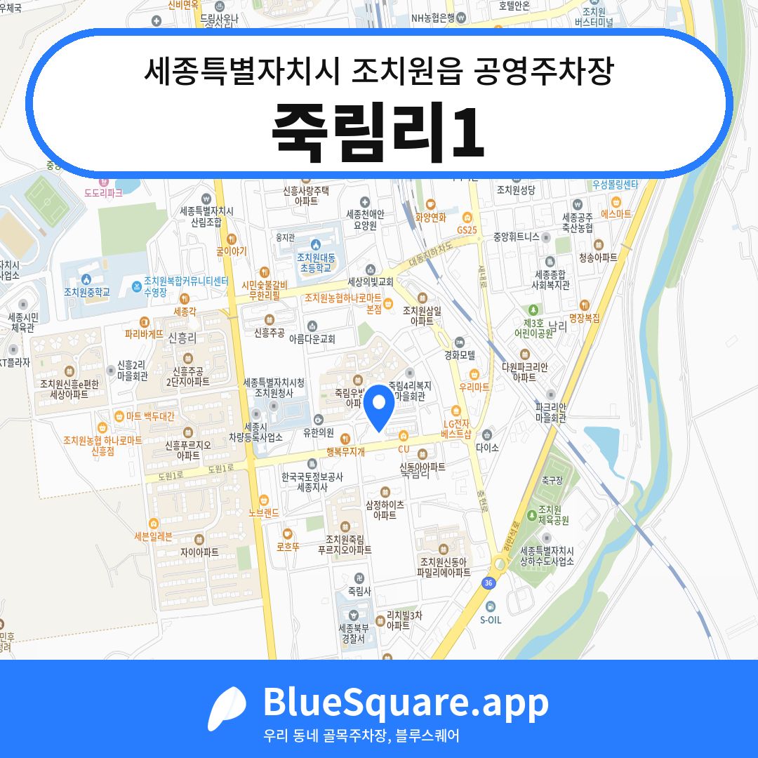죽림리1 위치 지도 — 세종 세종특별자치시 조치원읍 | 블루스퀘어 주차