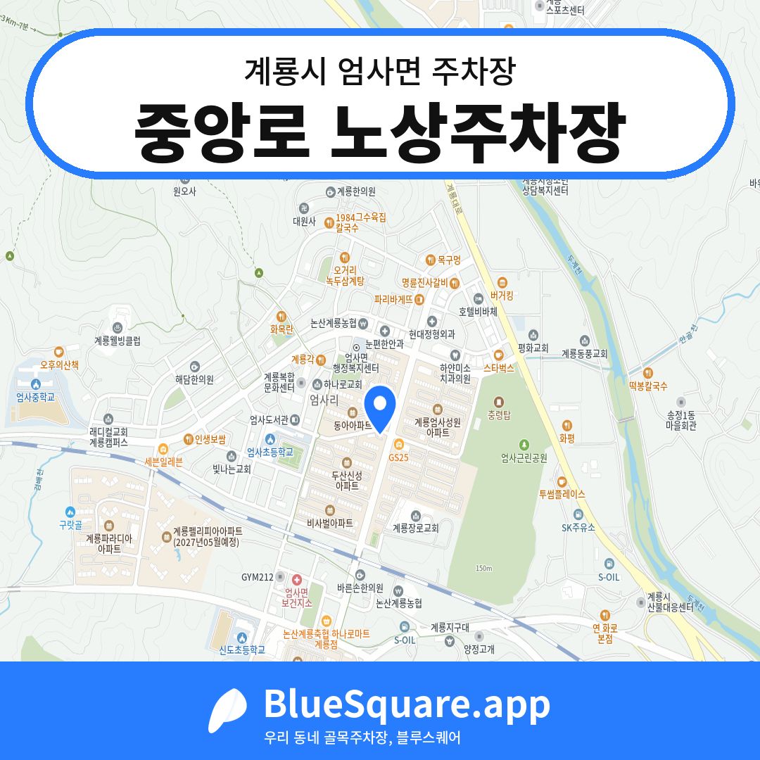 중앙로 노상주차장 위치 지도 — 충남 계룡시 엄사면 | 블루스퀘어 주차