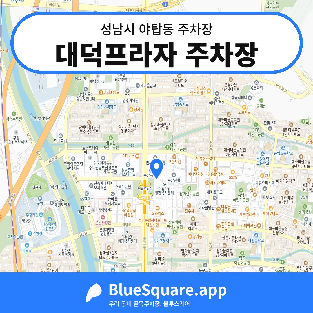 대덕프라자 주차장 위치 지도 — 경기 성남시 야탑동 | 블루스퀘어 주차