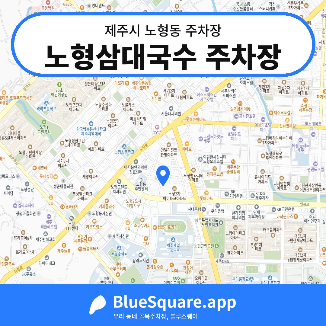 노형삼대국수 주차장 위치 지도 — 제주 제주시 노형동 | 블루스퀘어 주차