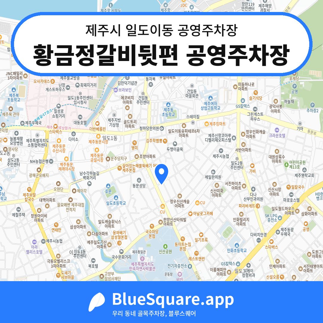 황금정갈비뒷편 공영주차장 위치 지도 — 제주 제주시 일도이동 | 블루스퀘어 주차
