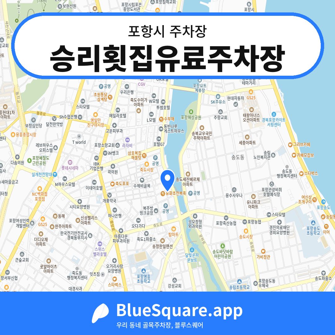 승리횟집유료주차장 위치 지도 — 경북 포항시 | 블루스퀘어 주차